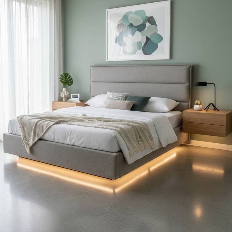Image for Floating Nightstands Free Floor Space in Tight Bedrooms