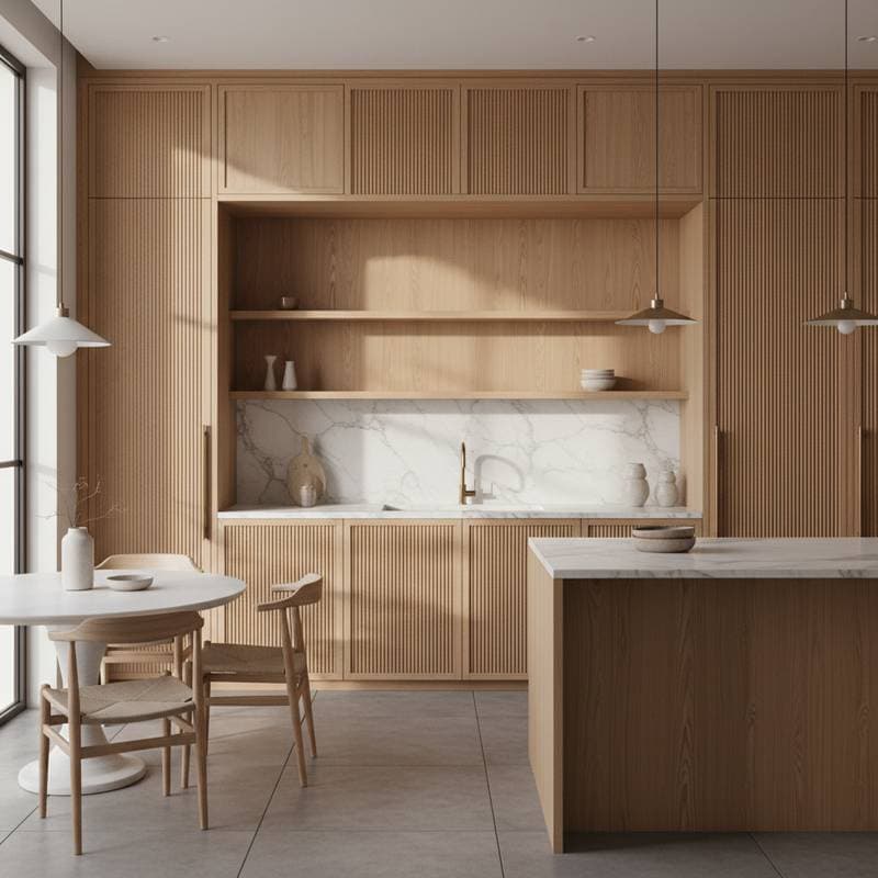 Image for Ribbed Oak Cabinets Turn Storage Into Sculpture