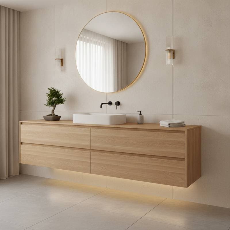 Featured image for Japandi Floating Vanities Make Small Bathrooms Feel Larger
