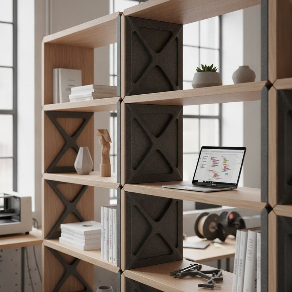 Featured image for Parametric Shelving Merges 3D-Printed Joints with Wood