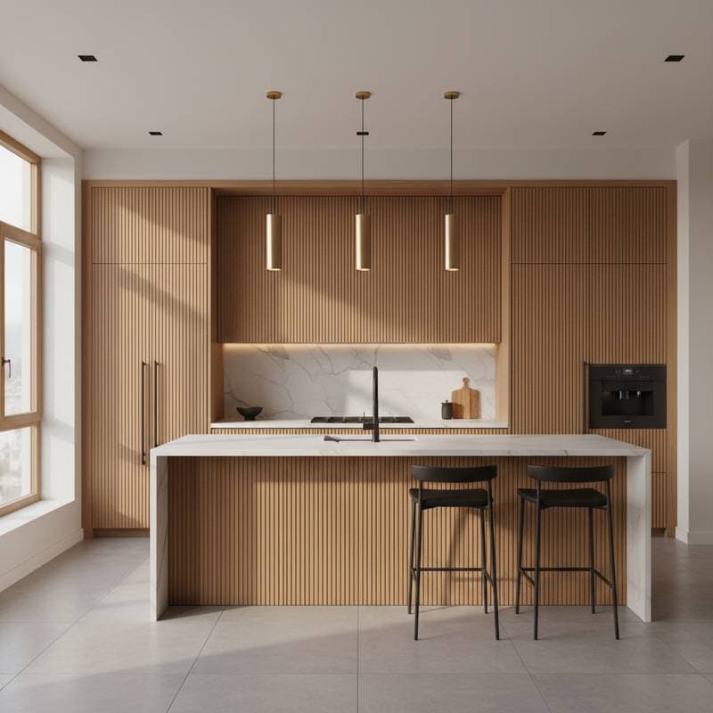 Featured image for Ribbed Oak Brings Texture Back to Kitchen Cabinets