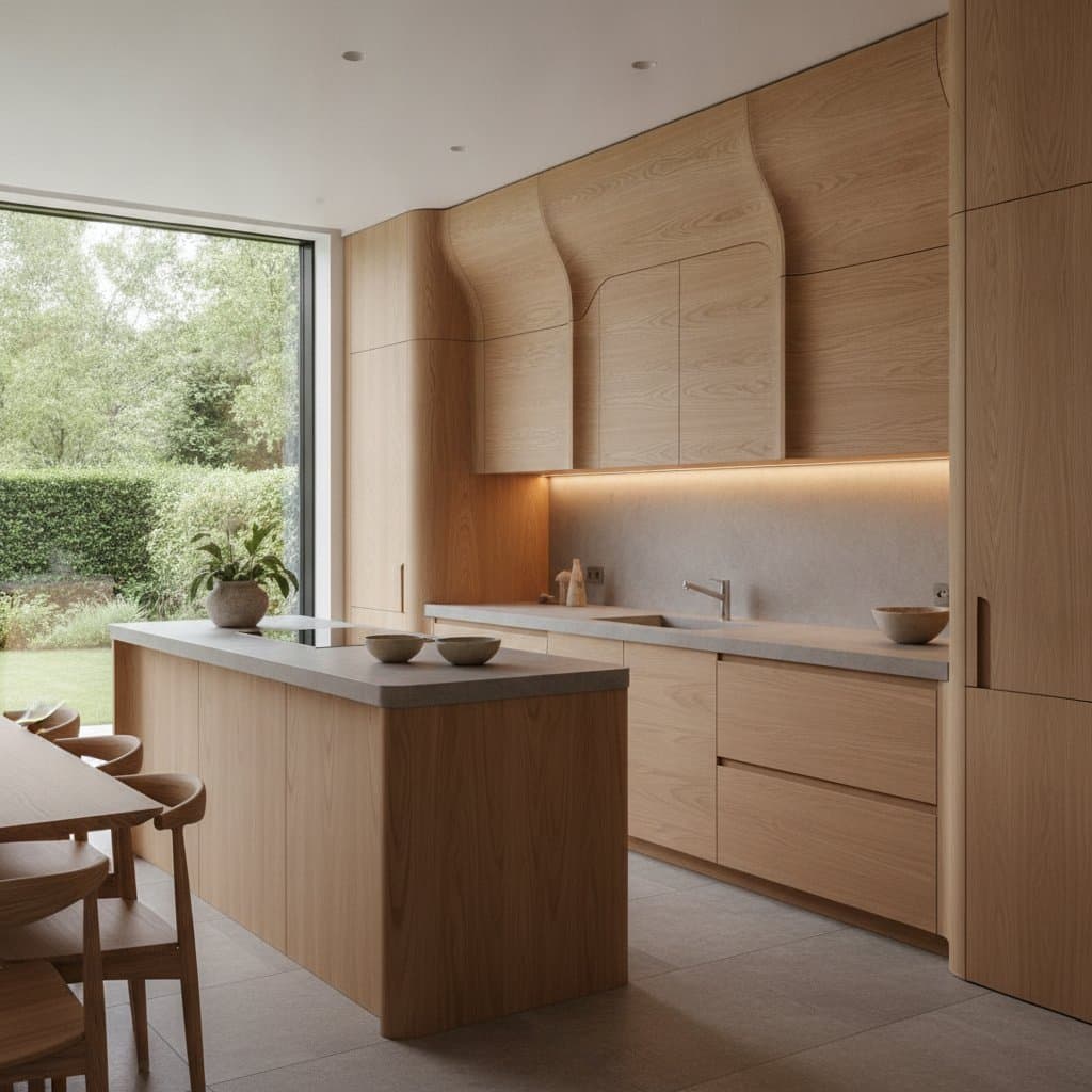 Featured image for Steam-Bent Wood Brings Fluid Lines to Cabinetry